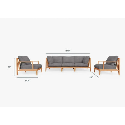 Live Outer 98" Teak Outdoor Sofa With Armchairs and Dark Pebble Gray Cushion (5-Seat)