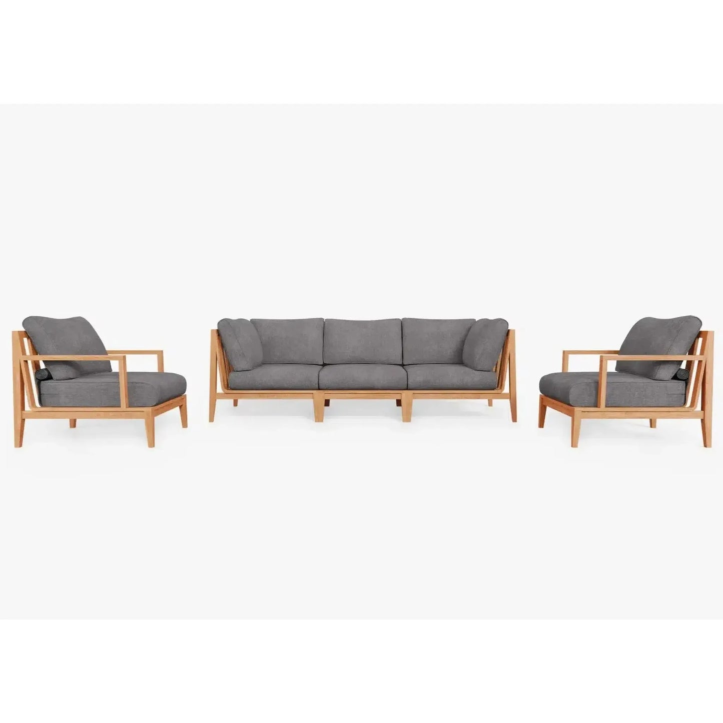 Live Outer 98" Teak Outdoor Sofa With Armchairs and Dark Pebble Gray Cushion (5-Seat)