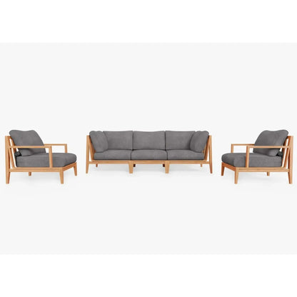 Live Outer 98" Teak Outdoor Sofa With Armchairs and Dark Pebble Gray Cushion (5-Seat)