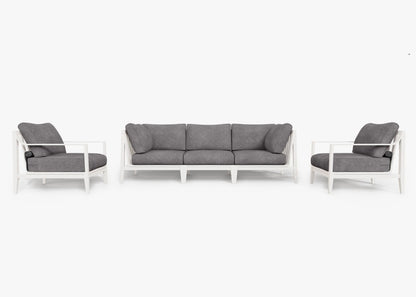 Live Outer 98" White Aluminum Outdoor Sofa With Armchairs and Dark Pebble Gray Cushion (5-Seat)