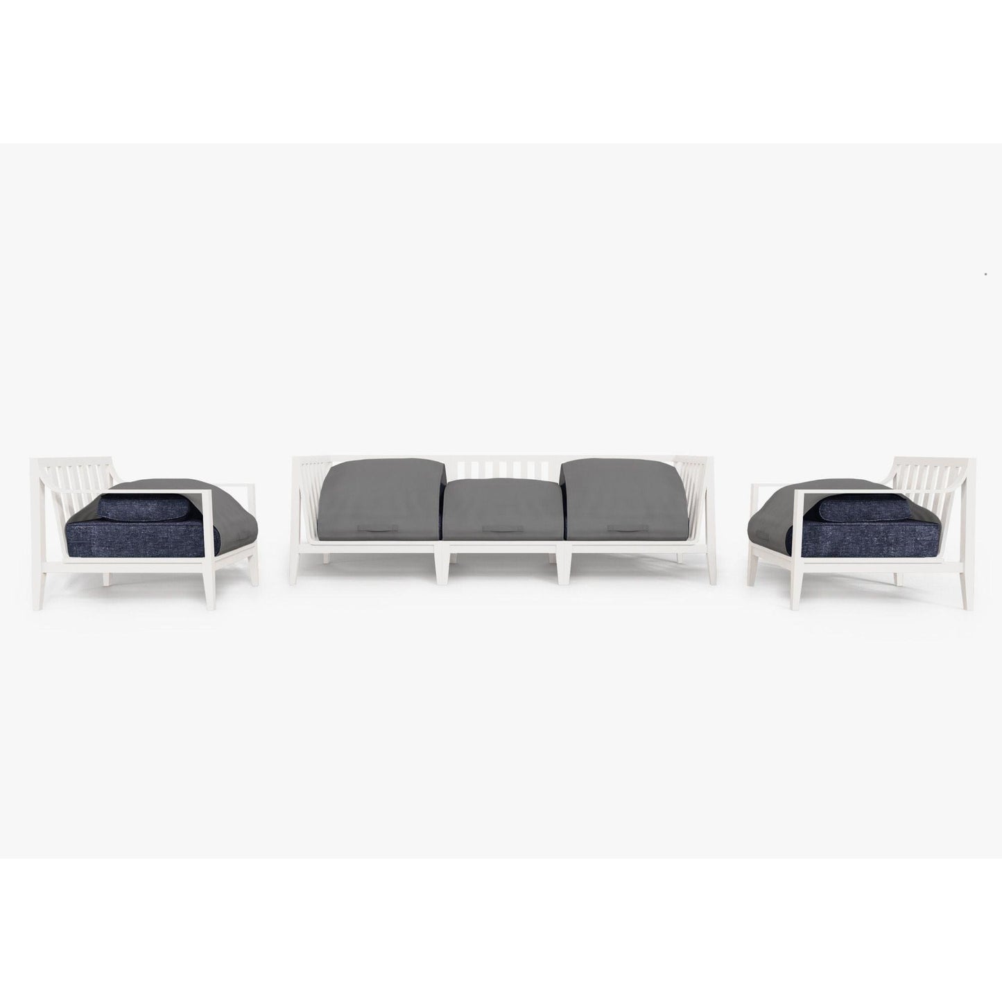 Live Outer 98" White Aluminum Outdoor Sofa With Armchairs and Deep Sea Navy Cushion (5-Seat)