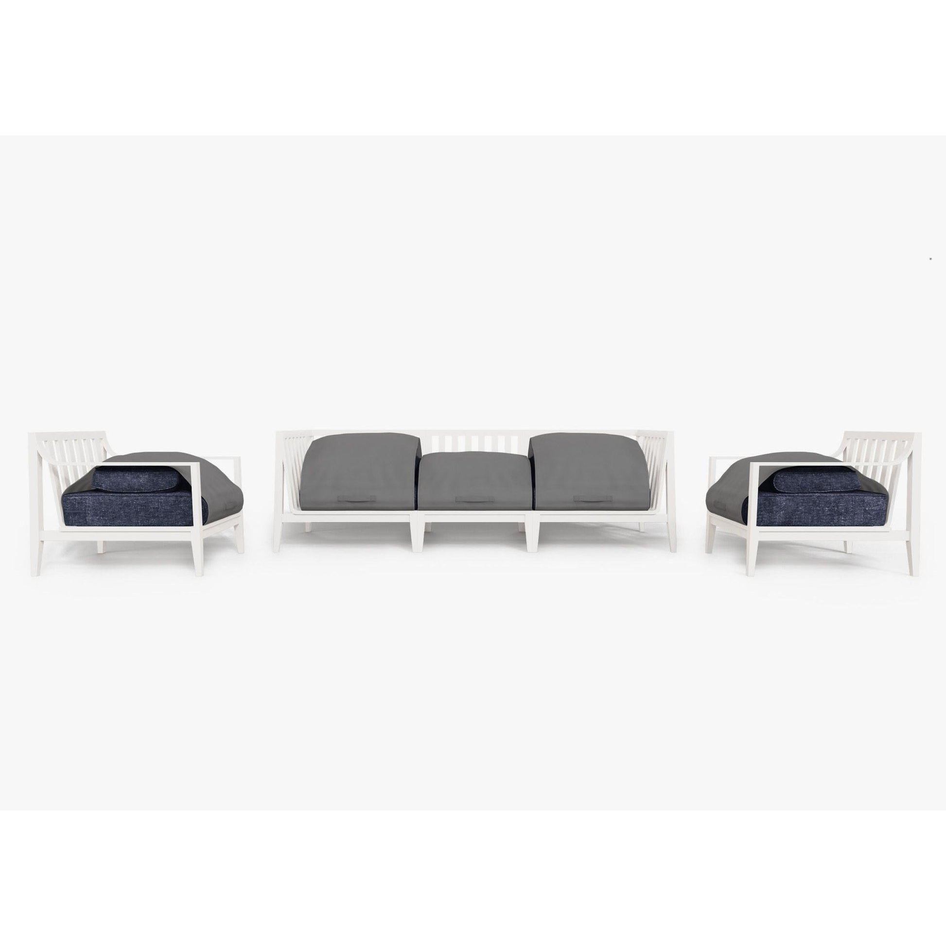 Live Outer 98" White Aluminum Outdoor Sofa With Armchairs and Deep Sea Navy Cushion (5-Seat)
