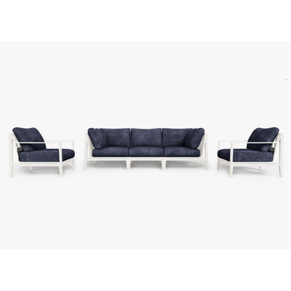 Live Outer 98" White Aluminum Outdoor Sofa With Armchairs and Deep Sea Navy Cushion (5-Seat)