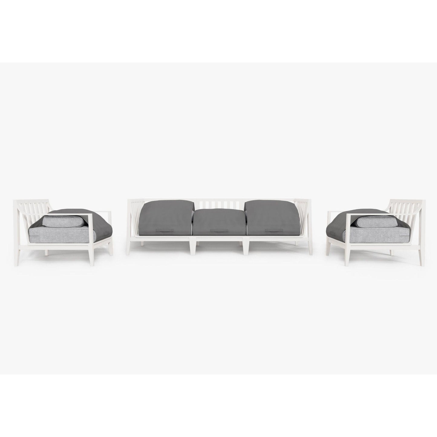 Live Outer 98" White Aluminum Outdoor Sofa With Armchairs and Pacific Fog Gray Cushion (5-Seat)