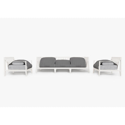 Live Outer 98" White Aluminum Outdoor Sofa With Armchairs and Pacific Fog Gray Cushion (5-Seat)