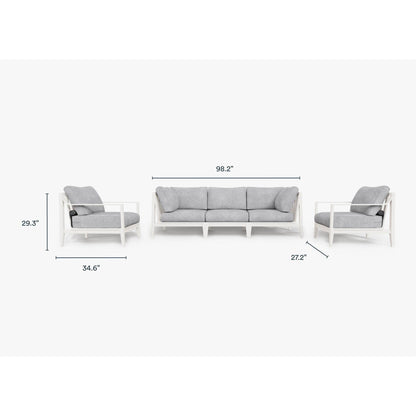 Live Outer 98" White Aluminum Outdoor Sofa With Armchairs and Pacific Fog Gray Cushion (5-Seat)