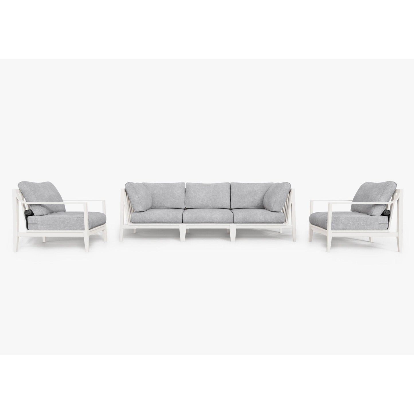Live Outer 98" White Aluminum Outdoor Sofa With Armchairs and Pacific Fog Gray Cushion (5-Seat)