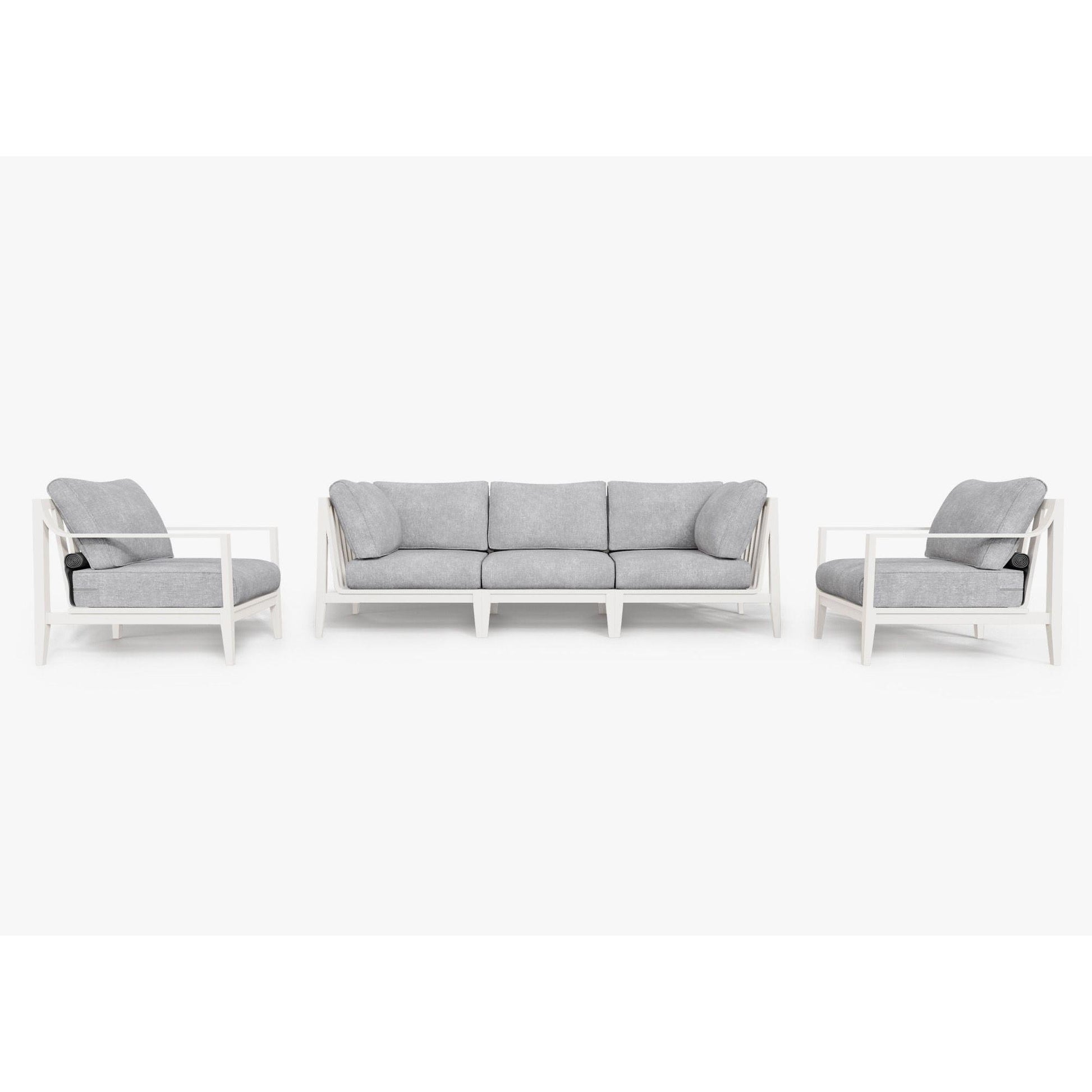 Live Outer 98" White Aluminum Outdoor Sofa With Armchairs and Pacific Fog Gray Cushion (5-Seat)