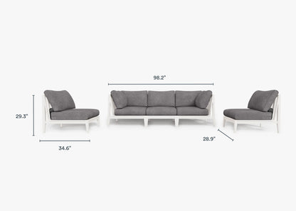 Live Outer 98" White Aluminum Outdoor Sofa With Armless Chairs and Dark Pebble Gray Cushion (5-Seat)
