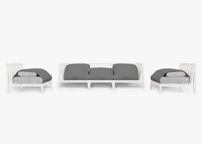 Live Outer 98" White Aluminum Outdoor Sofa With Armless Chairs and Pacific Fog Gray Cushion (5-Seat)