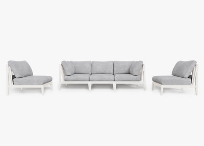 Live Outer 98" White Aluminum Outdoor Sofa With Armless Chairs and Pacific Fog Gray Cushion (5-Seat)