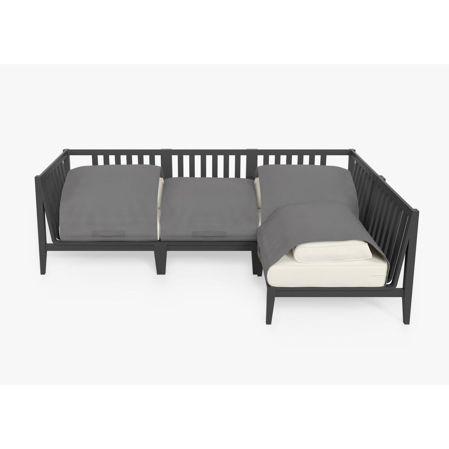 Live Outer 98" x 64" Charcoal Aluminum Outdoor L Shape Sectional 4-Seat With Palisades Cream Cushion