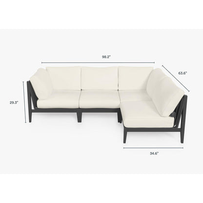 Live Outer 98" x 64" Charcoal Aluminum Outdoor L Shape Sectional 4-Seat With Palisades Cream Cushion