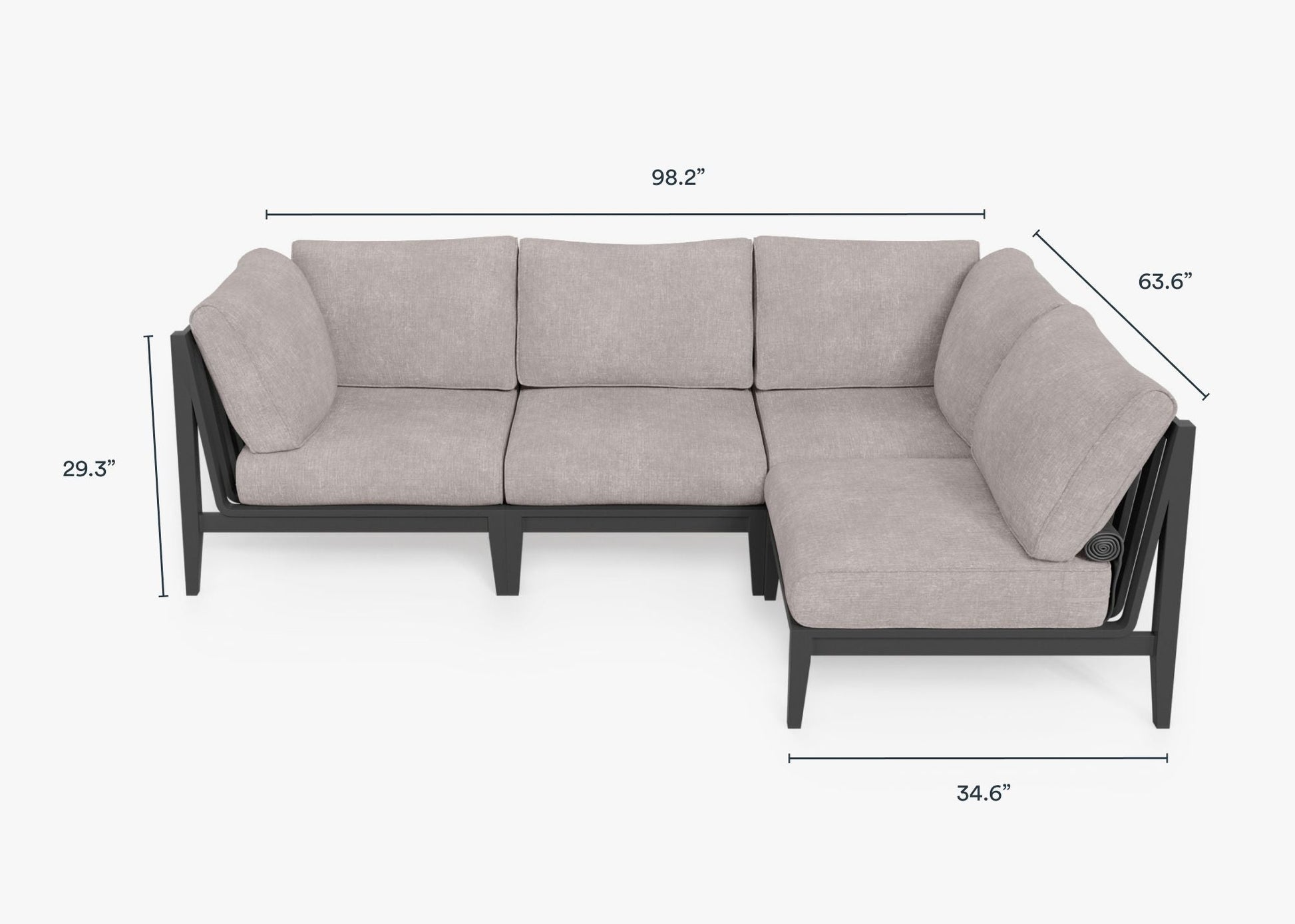 Live Outer 98" x 64" Charcoal Aluminum Outdoor L Shape Sectional 4-Seat With Sandstone Gray Cushion