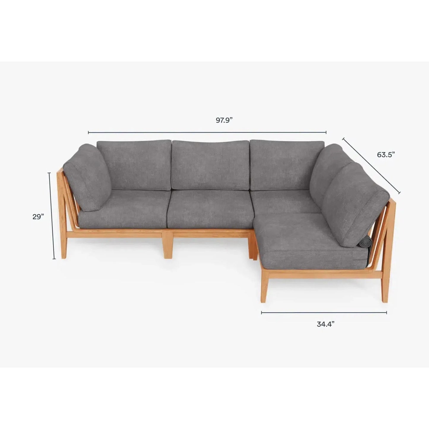 Live Outer 98" x 64" Teak Outdoor L Shape Sectional 4-Seat With Dark Pebble Gray Cushion