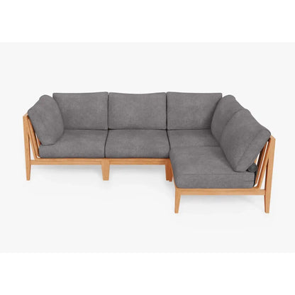 Live Outer 98" x 64" Teak Outdoor L Shape Sectional 4-Seat With Dark Pebble Gray Cushion