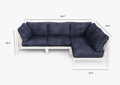 Live Outer 98" x 64" White Aluminum Outdoor L Shape Sectional 4-Seat With Deep Sea Navy Cushion