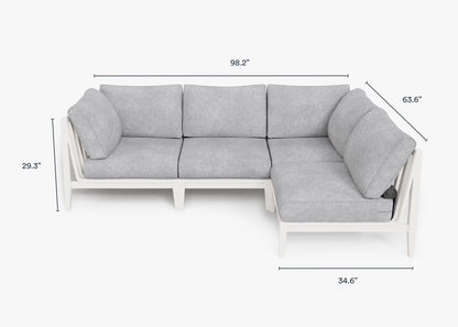 Live Outer 98" x 64" White Aluminum Outdoor L Shape Sectional 4-Seat With Pacific Fog Gray Cushion