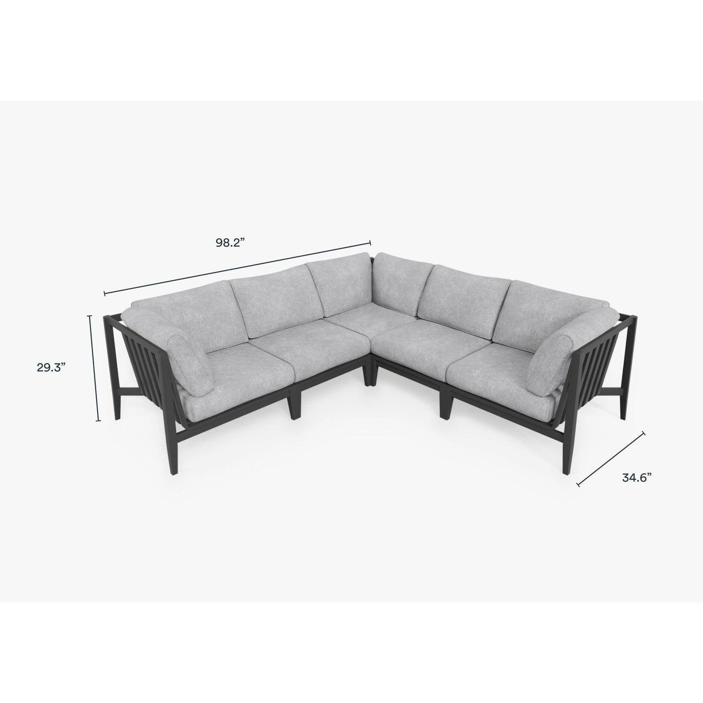 Live Outer 98" x 98" Charcoal Aluminum Outdoor Corner Sectional 5-Seat With Pacific Fog Gray Cushion