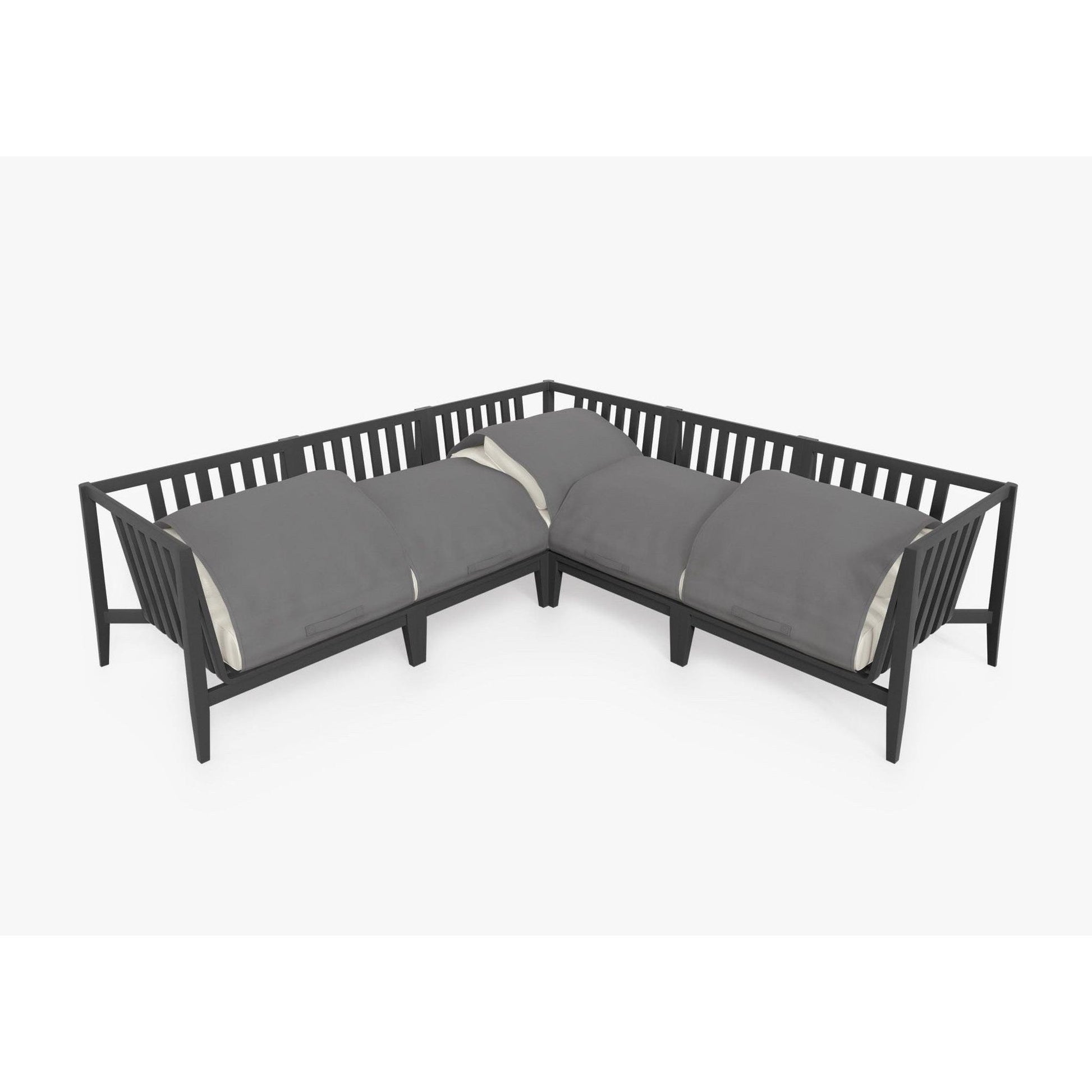 Live Outer 98" x 98" Charcoal Aluminum Outdoor Corner Sectional 5-Seat With Palisades Cream Cushion