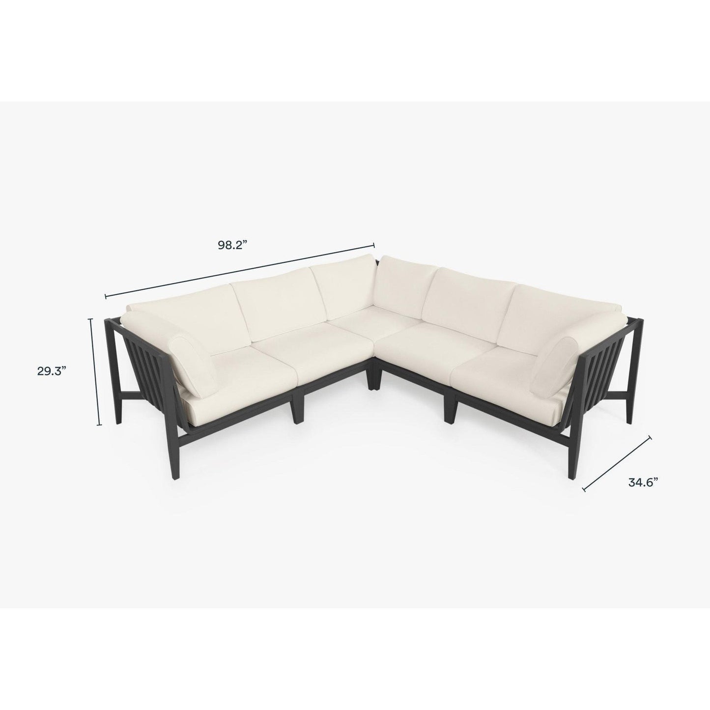 Live Outer 98" x 98" Charcoal Aluminum Outdoor Corner Sectional 5-Seat With Palisades Cream Cushion