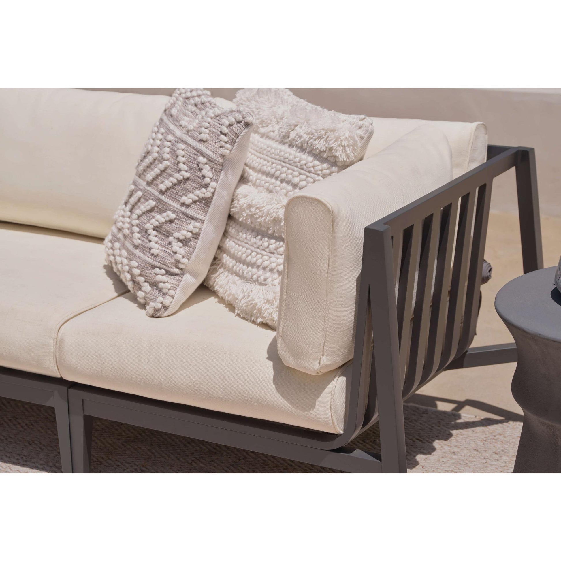 Live Outer 98" x 98" Charcoal Aluminum Outdoor Corner Sectional 5-Seat With Palisades Cream Cushion