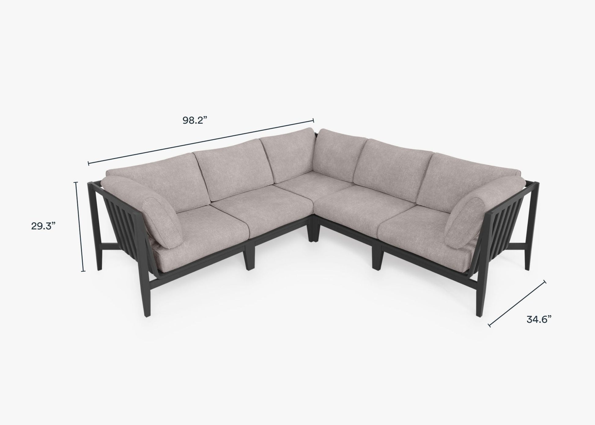 Live Outer 98" x 98" Charcoal Aluminum Outdoor Corner Sectional 5-Seat With Sandstone Gray Cushion