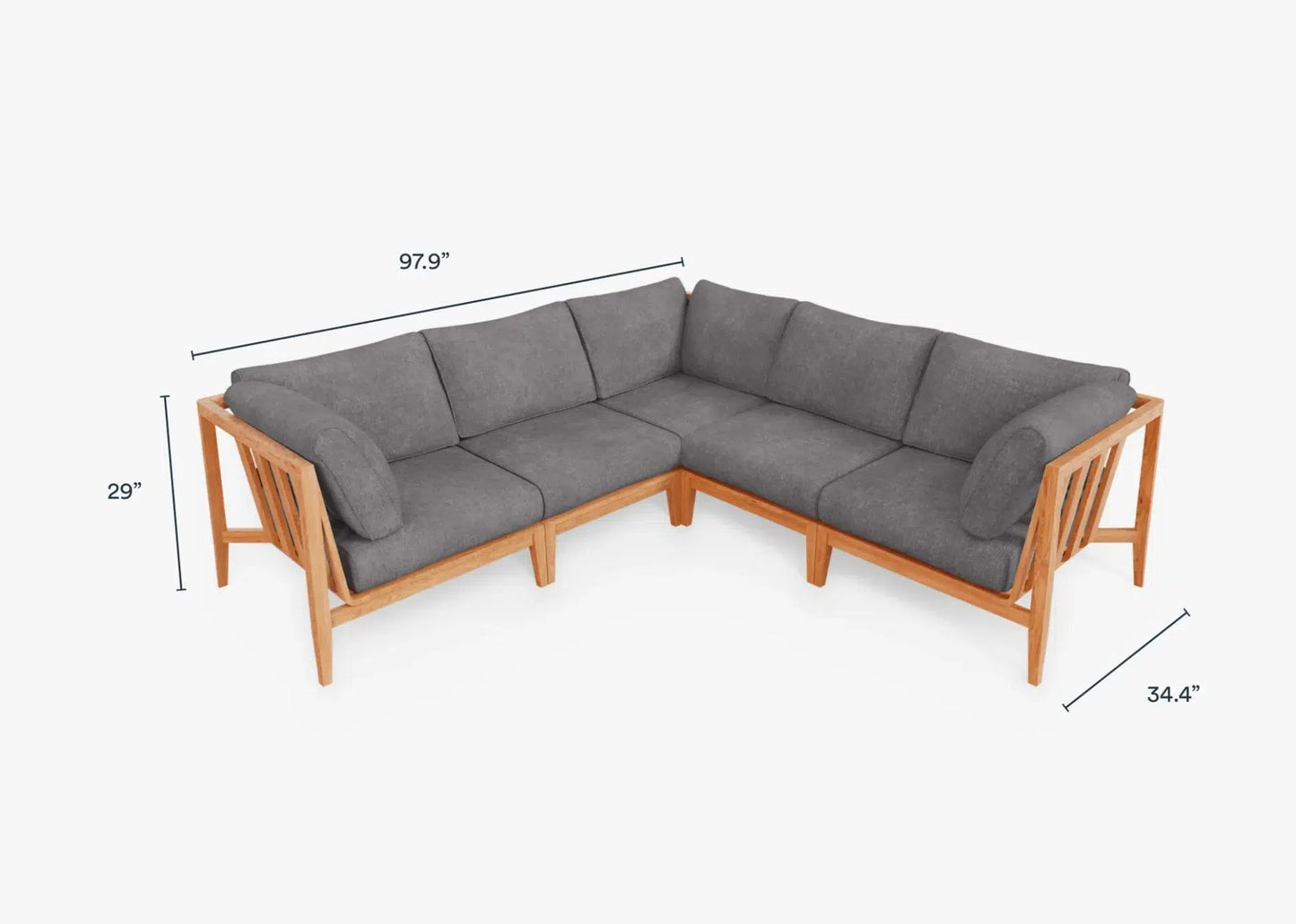Live Outer 98" x 98" Teak Outdoor Corner Sectional 5-Seat With Dark Pebble Gray Cushion