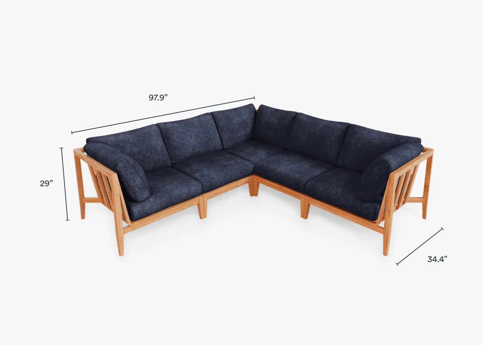 Live Outer 98" x 98" Teak Outdoor Corner Sectional 5-Seat With Deep Sea Navy Cushion