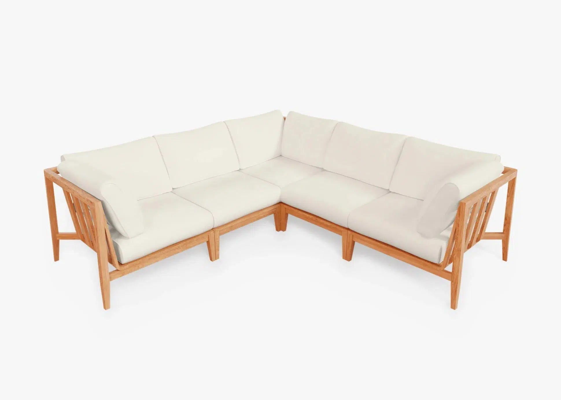 Live Outer 98" x 98" Teak Outdoor Corner Sectional 5-Seat With Palisades Cream Cushion
