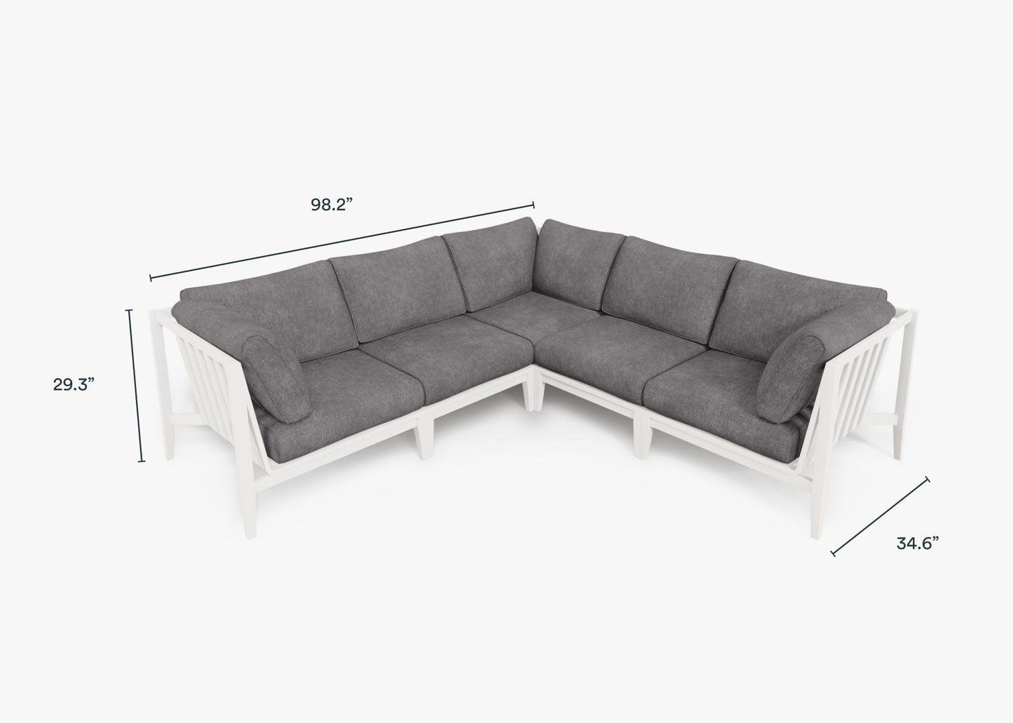 Live Outer 98" x 98" White Aluminum Outdoor Corner Sectional 5-Seat With Dark Pebble Gray Cushion