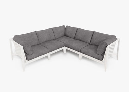 Live Outer 98" x 98" White Aluminum Outdoor Corner Sectional 5-Seat With Dark Pebble Gray Cushion