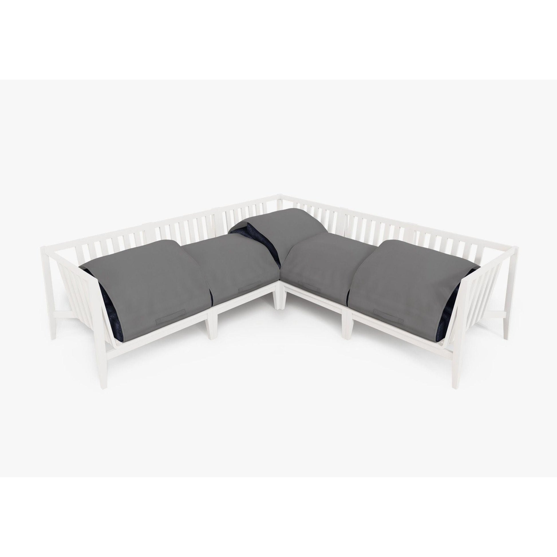 Live Outer 98" x 98" White Aluminum Outdoor Corner Sectional 5-Seat With Deep Sea Navy Cushion