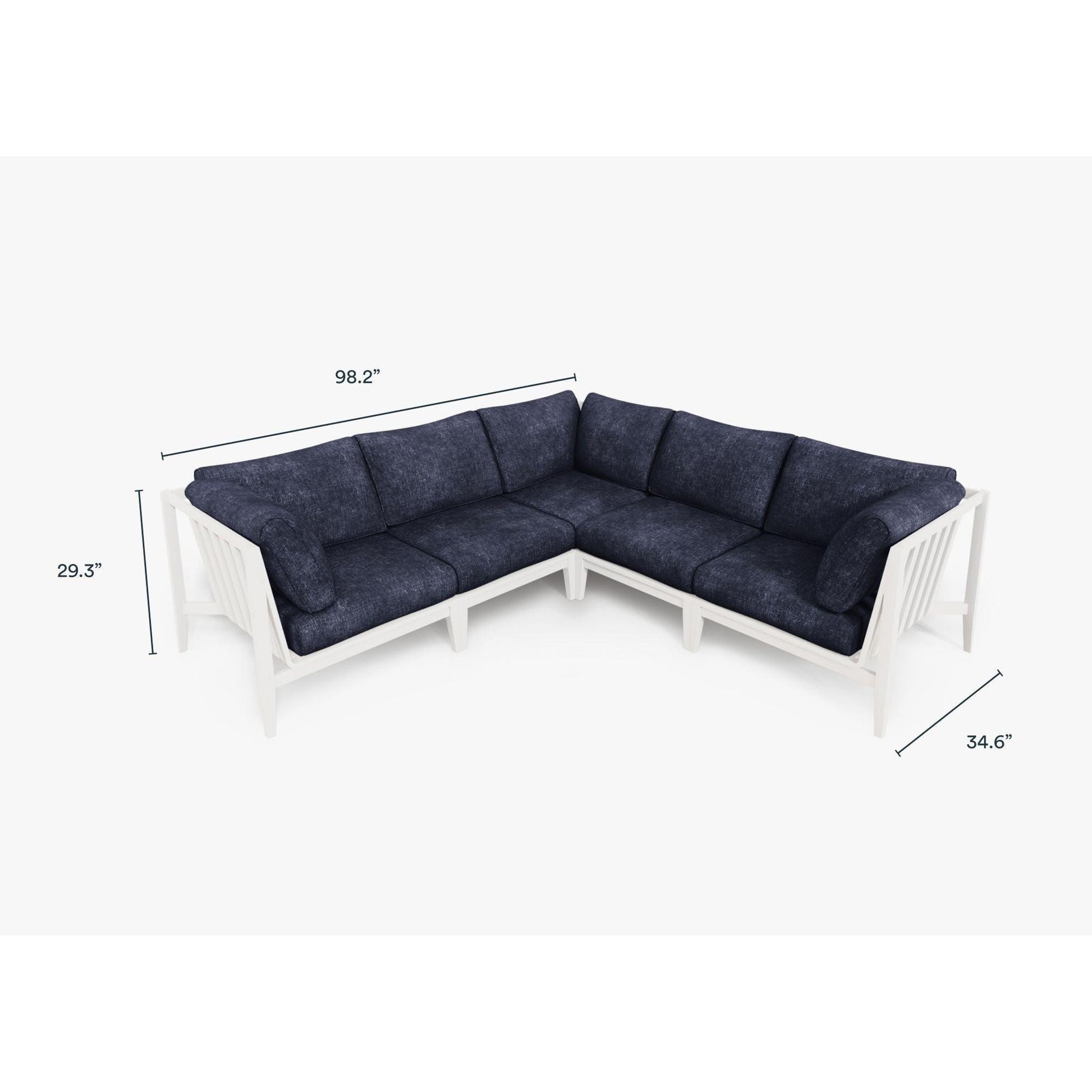 Live Outer 98" x 98" White Aluminum Outdoor Corner Sectional 5-Seat With Deep Sea Navy Cushion