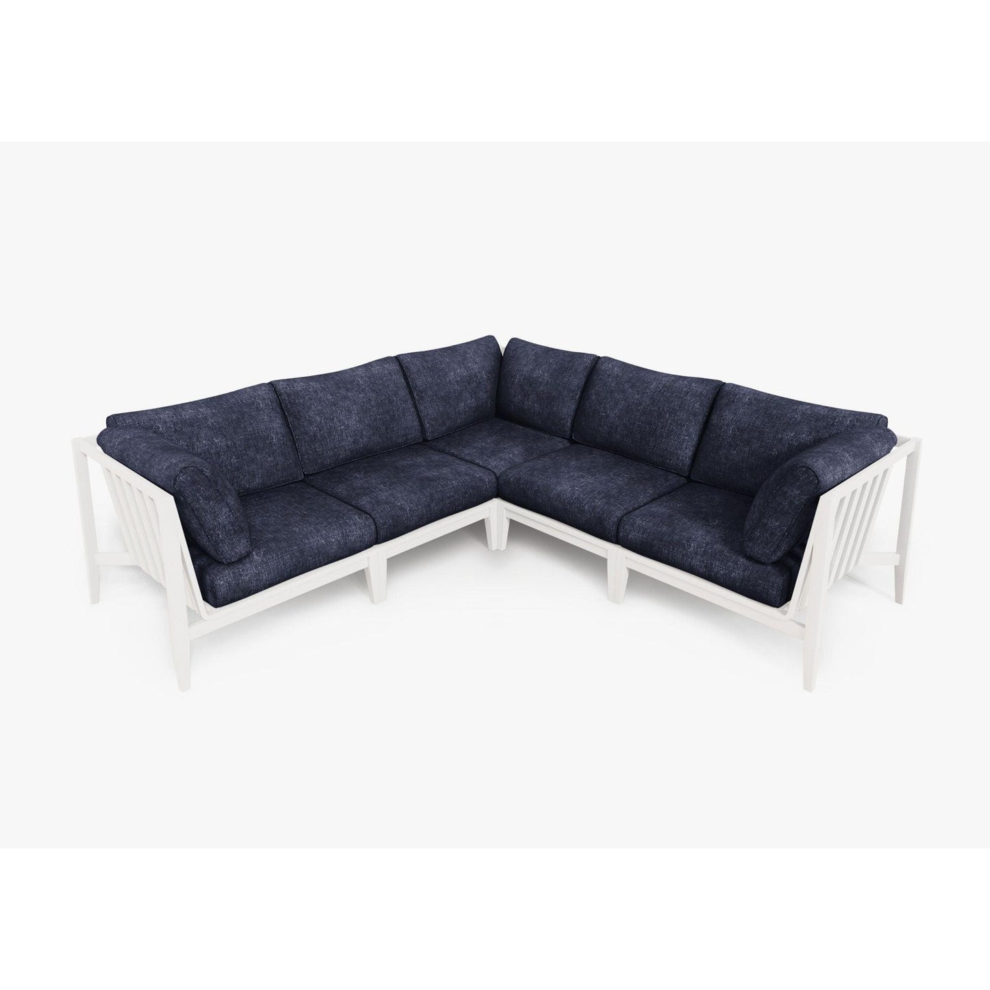 Live Outer 98" x 98" White Aluminum Outdoor Corner Sectional 5-Seat With Deep Sea Navy Cushion