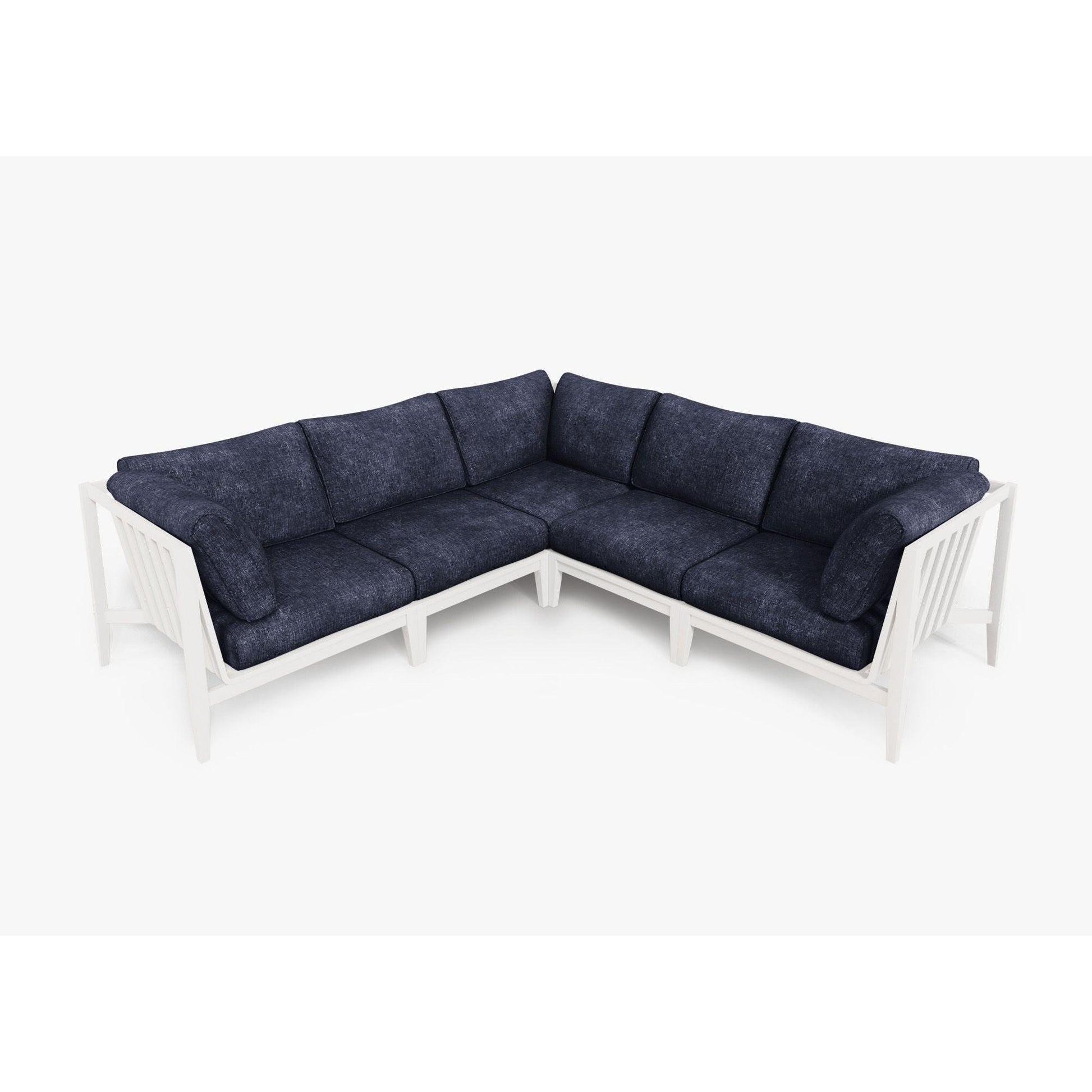 Live Outer 98" x 98" White Aluminum Outdoor Corner Sectional 5-Seat With Deep Sea Navy Cushion