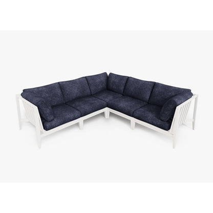 Live Outer 98" x 98" White Aluminum Outdoor Corner Sectional 5-Seat With Deep Sea Navy Cushion