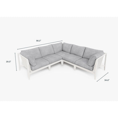 Live Outer 98" x 98" White Aluminum Outdoor Corner Sectional 5-Seat With Pacific Fog Gray Cushion