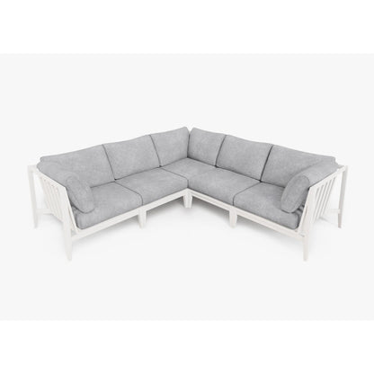Live Outer 98" x 98" White Aluminum Outdoor Corner Sectional 5-Seat With Pacific Fog Gray Cushion
