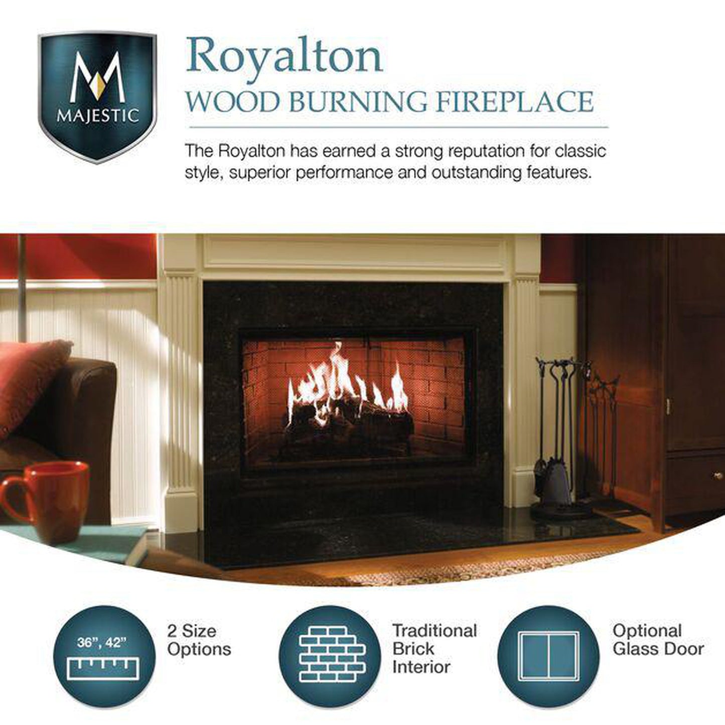 Majestic 36" Royalton Radiant Traditional Wood Burning Fireplace