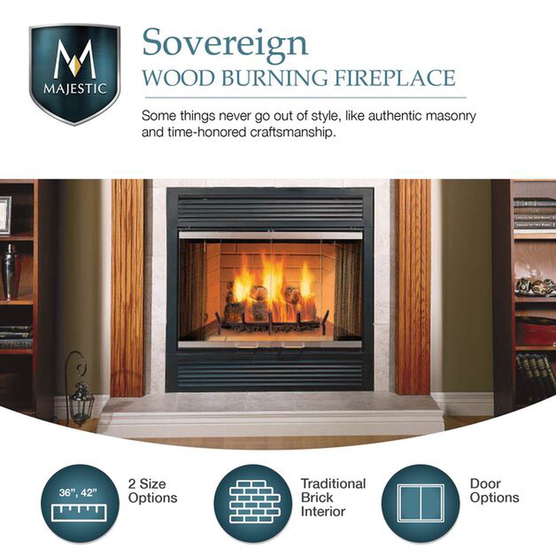 Majestic 36" Sovereign Heat Circulating Traditional Wood Burning Fireplace