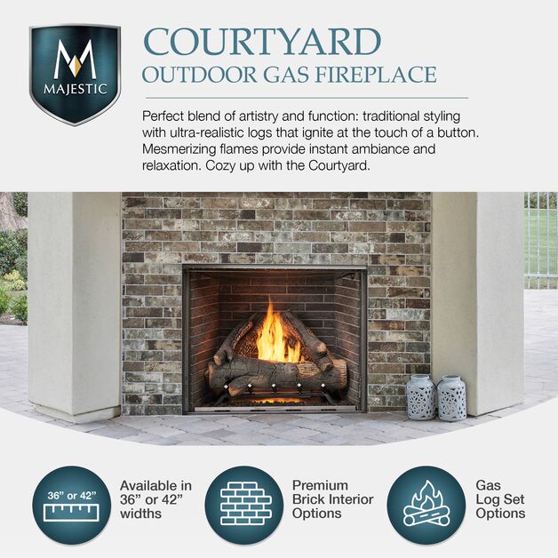 Majestic Courtyard 36" Traditional Outdoor Vent Free Natural Gas Fireplace With IntelliFire Ignition System