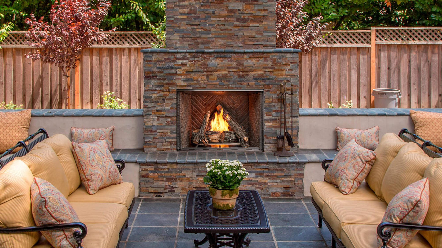 Majestic Courtyard 42" Traditional Outdoor Vent Free Natural Gas Fireplace With Traditional Stacked Concrete Refractory and IntelliFire Ignition System