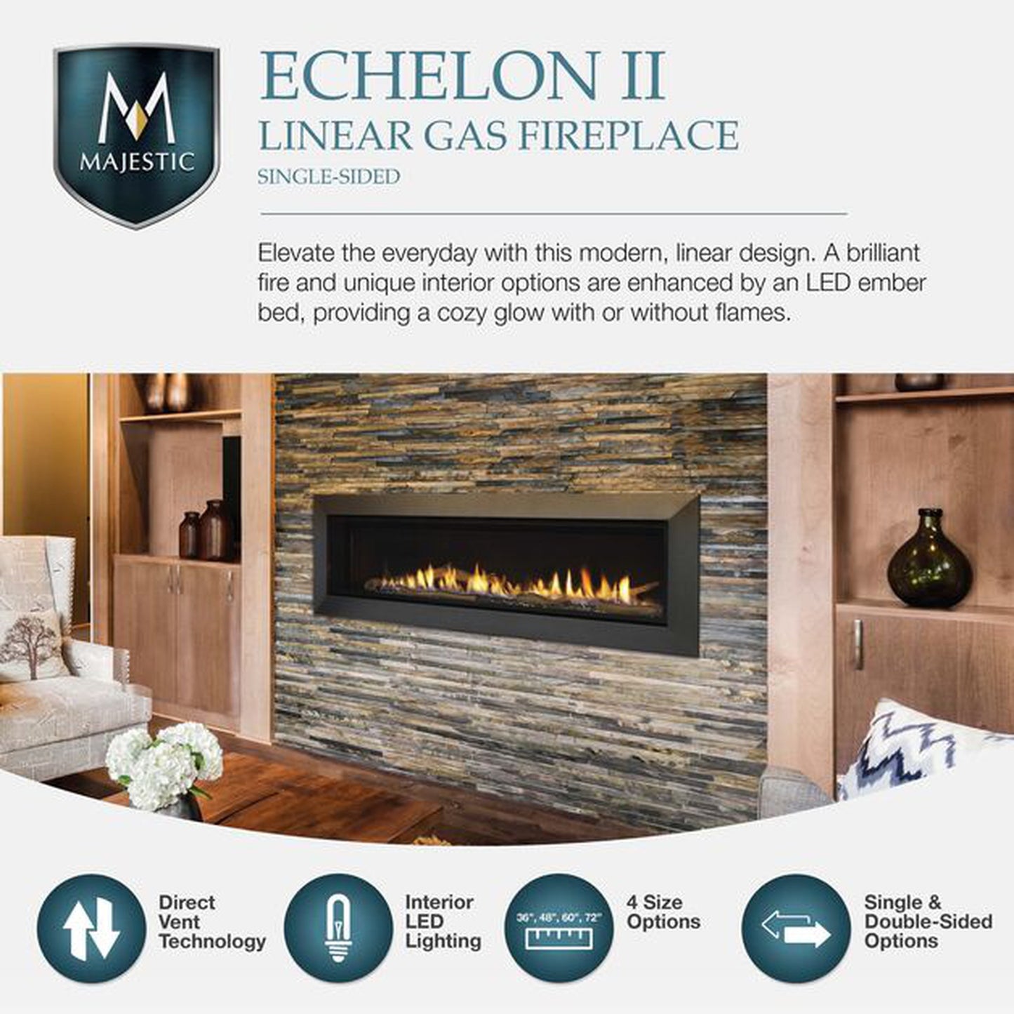 Majestic Echelon II 36" Linear Contemporary Direct Vent Natural Gas Fireplace With IntelliFire Touch Ignition System