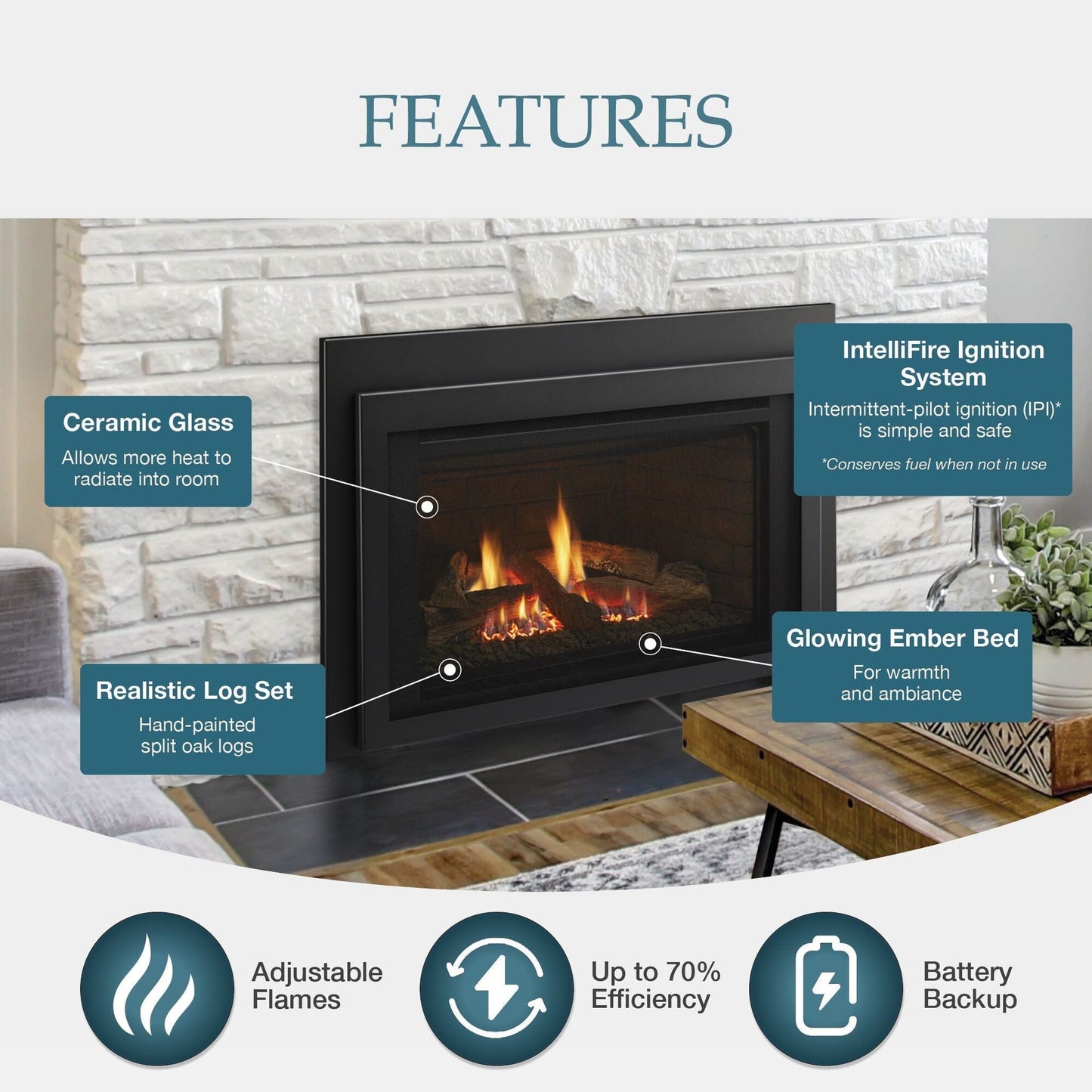 Majestic Jasper 30" Traditional Direct Vent Natural Gas Fireplace Insert with IPI Ignition System