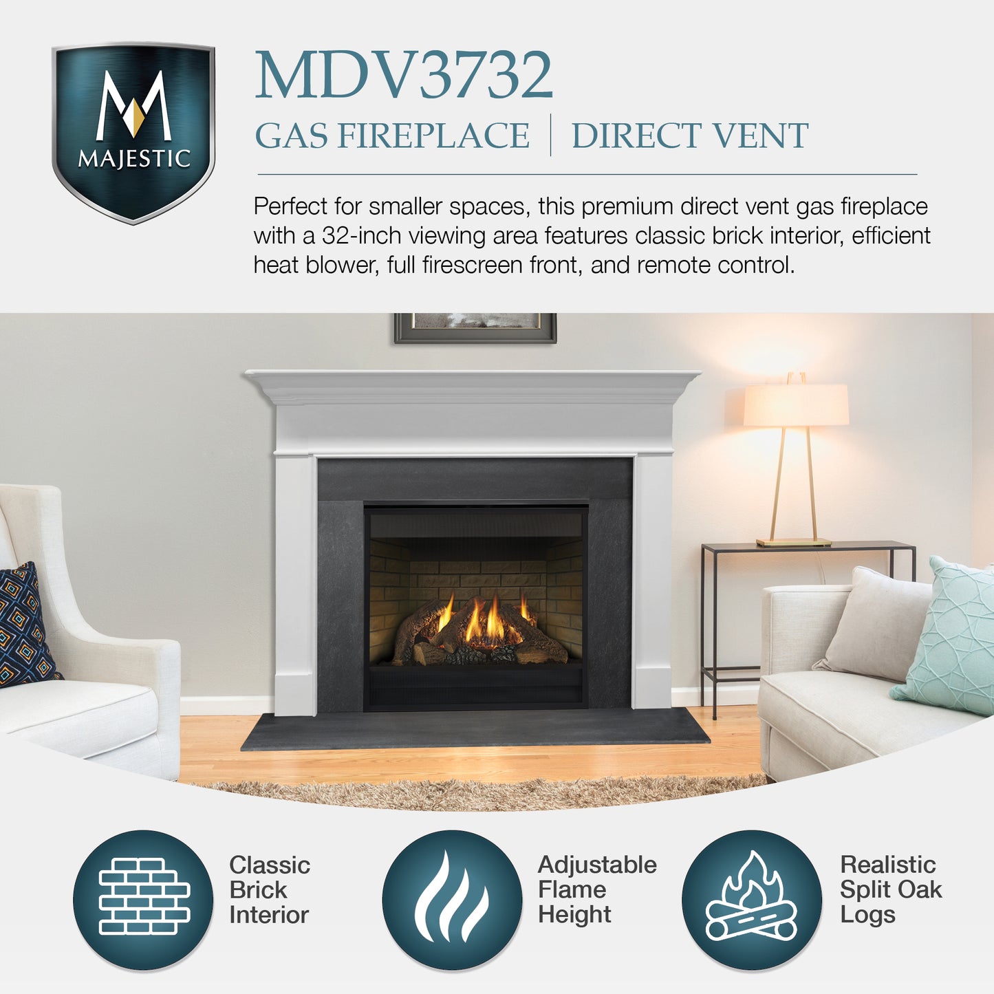 Majestic MDV3732 32" Direct Vent Natural Gas Fireplace With IntelliFire Ignition System