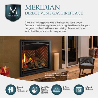 Majestic Meridian 36" Traditional Top/Rear Direct Vent Natural Gas Fireplace With IntelliFire Touch ignition System