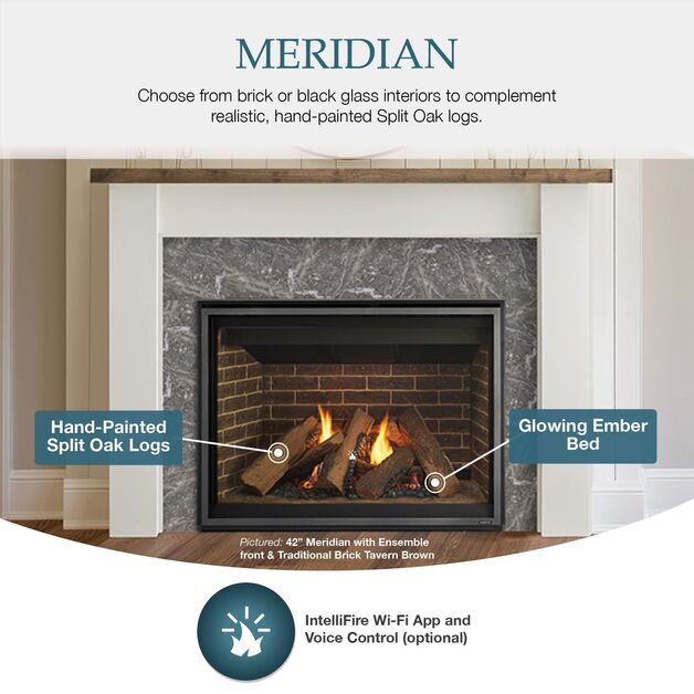 Majestic Meridian 36" Traditional Top/Rear Direct Vent Natural Gas Fireplace With IntelliFire Touch ignition System