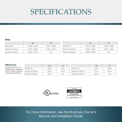 Majestic Meridian Modern 42" Traditional/Contemporary Top Direct Vent Natural Gas Fireplace With IntelliFire Touch ignition System