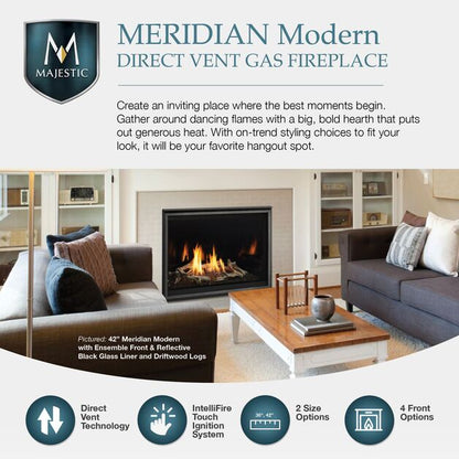 Majestic Meridian Modern 42" Traditional/Contemporary Top Direct Vent Natural Gas Fireplace With IntelliFire Touch ignition System